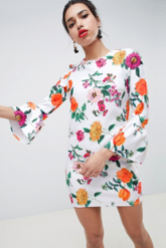 ASOS DESIGN botanical shift dress with fluted sleeves