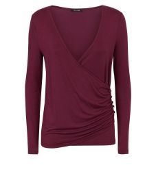 burgundy-ruched-button-side-wrap-front-top