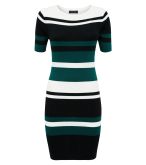 green-colour-block-stripe-ribbed-bodycon-dress